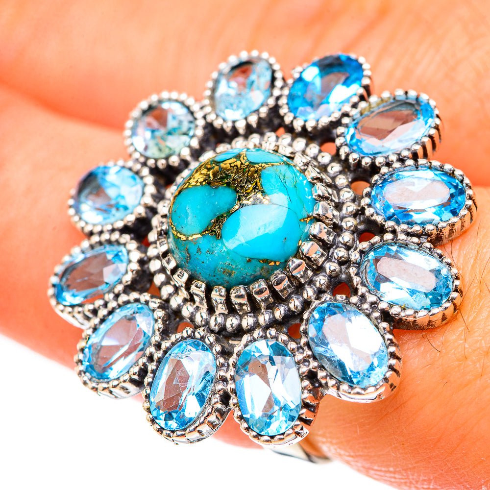 Blue Copper Composite Turquoise Rings handcrafted by Anasilvercos - RING124144