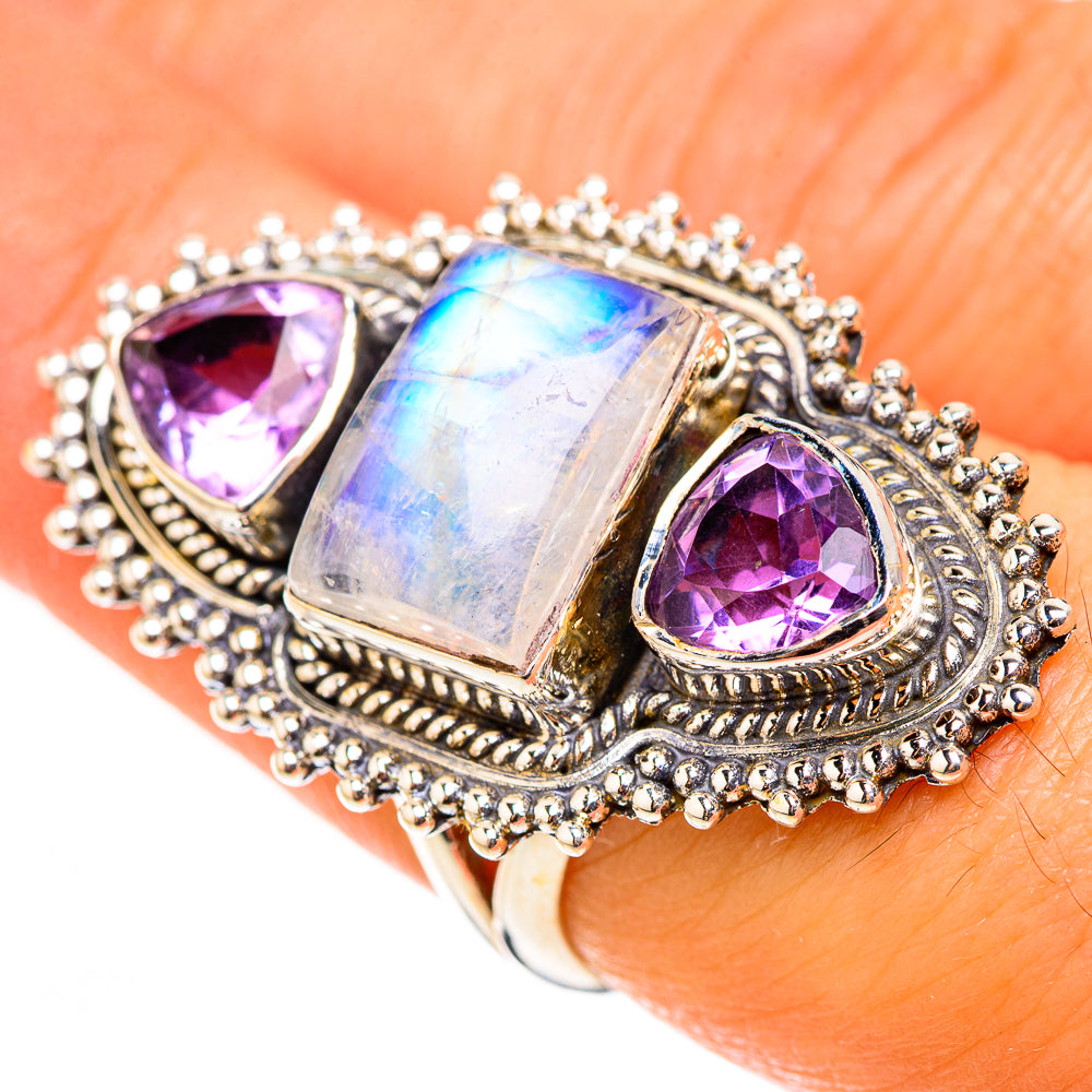 Rainbow Moonstone Rings handcrafted by Anasilvercos - RING124161