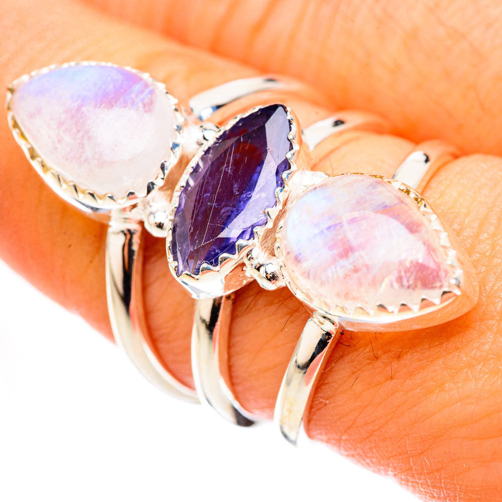 Rainbow Moonstone Rings handcrafted by Anasilvercos - RING124180