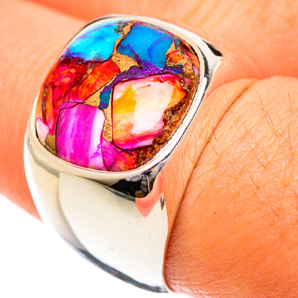 Kingman Pink Dahlia Turquoise Rings handcrafted by Anasilvercos - RING124219