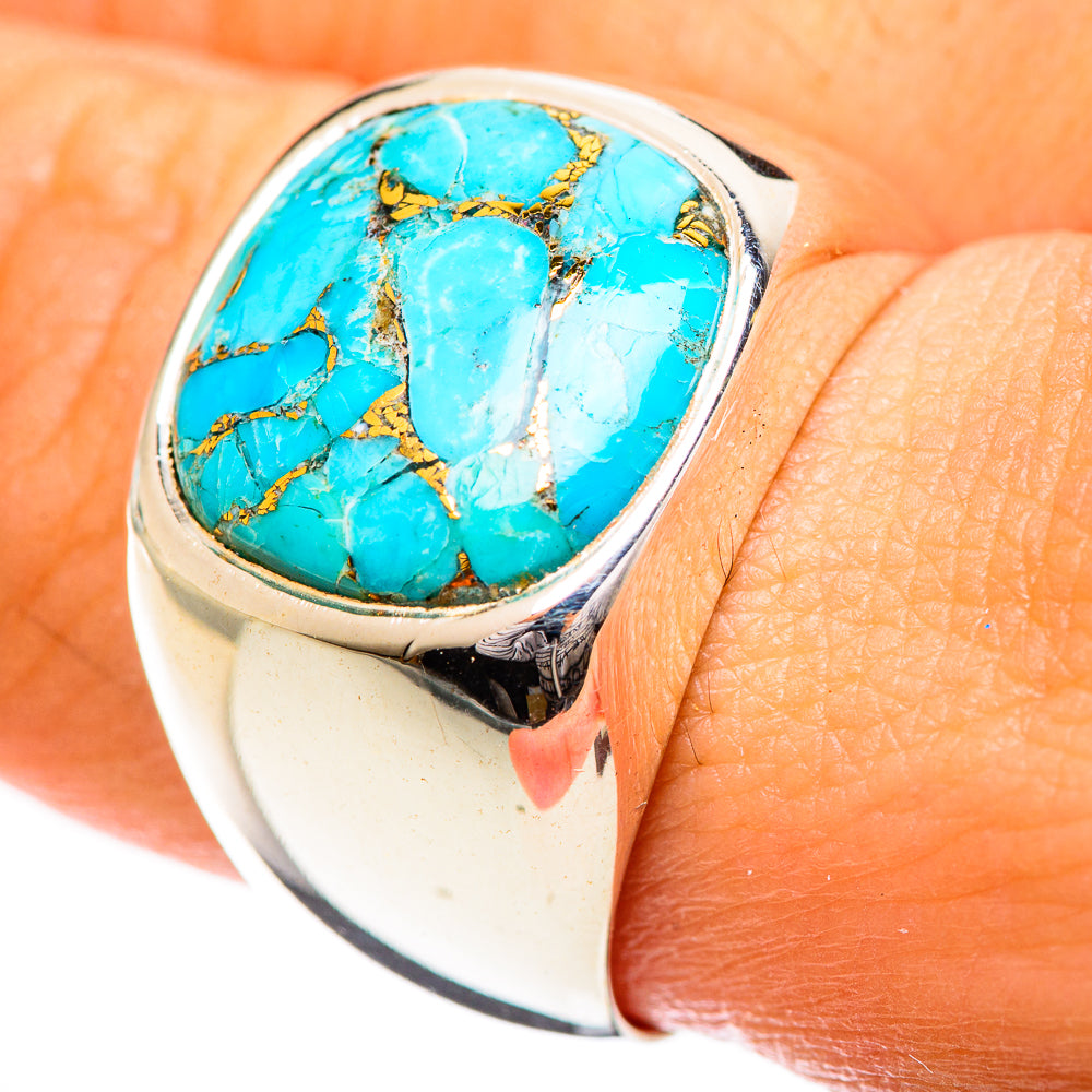 Blue Copper Composite Turquoise Rings handcrafted by Anasilvercos - RING124229