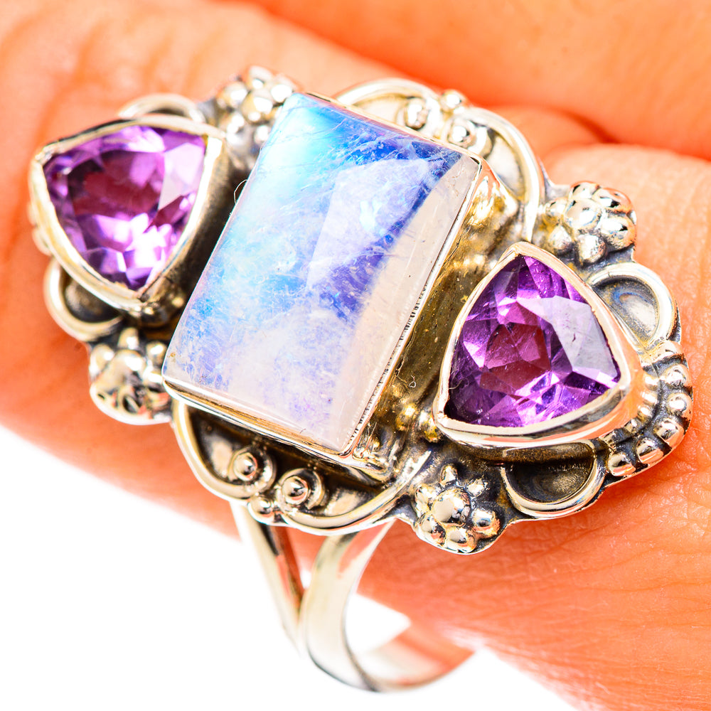 Rainbow Moonstone Rings handcrafted by Anasilvercos - RING124240