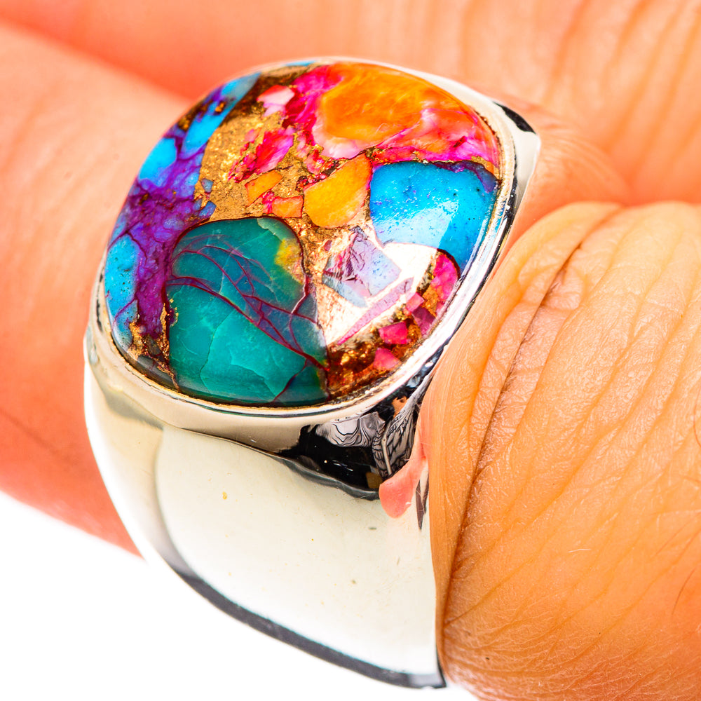 Kingman Pink Dahlia Turquoise Rings handcrafted by Anasilvercos - RING124245