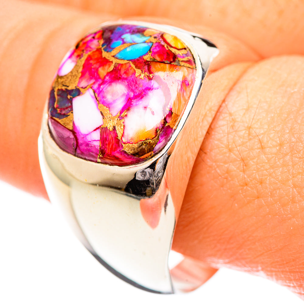 Kingman Pink Dahlia Turquoise Rings handcrafted by Anasilvercos - RING124246