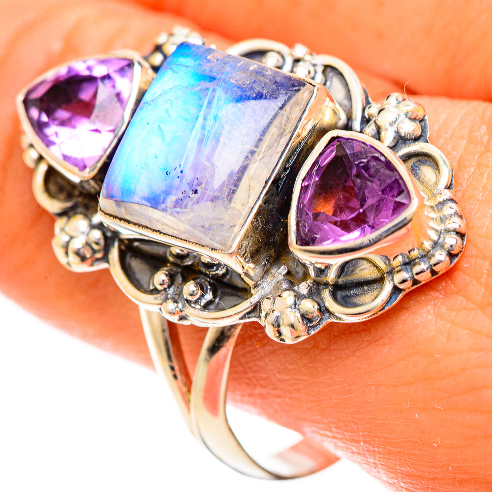 Rainbow Moonstone Rings handcrafted by Anasilvercos - RING124325