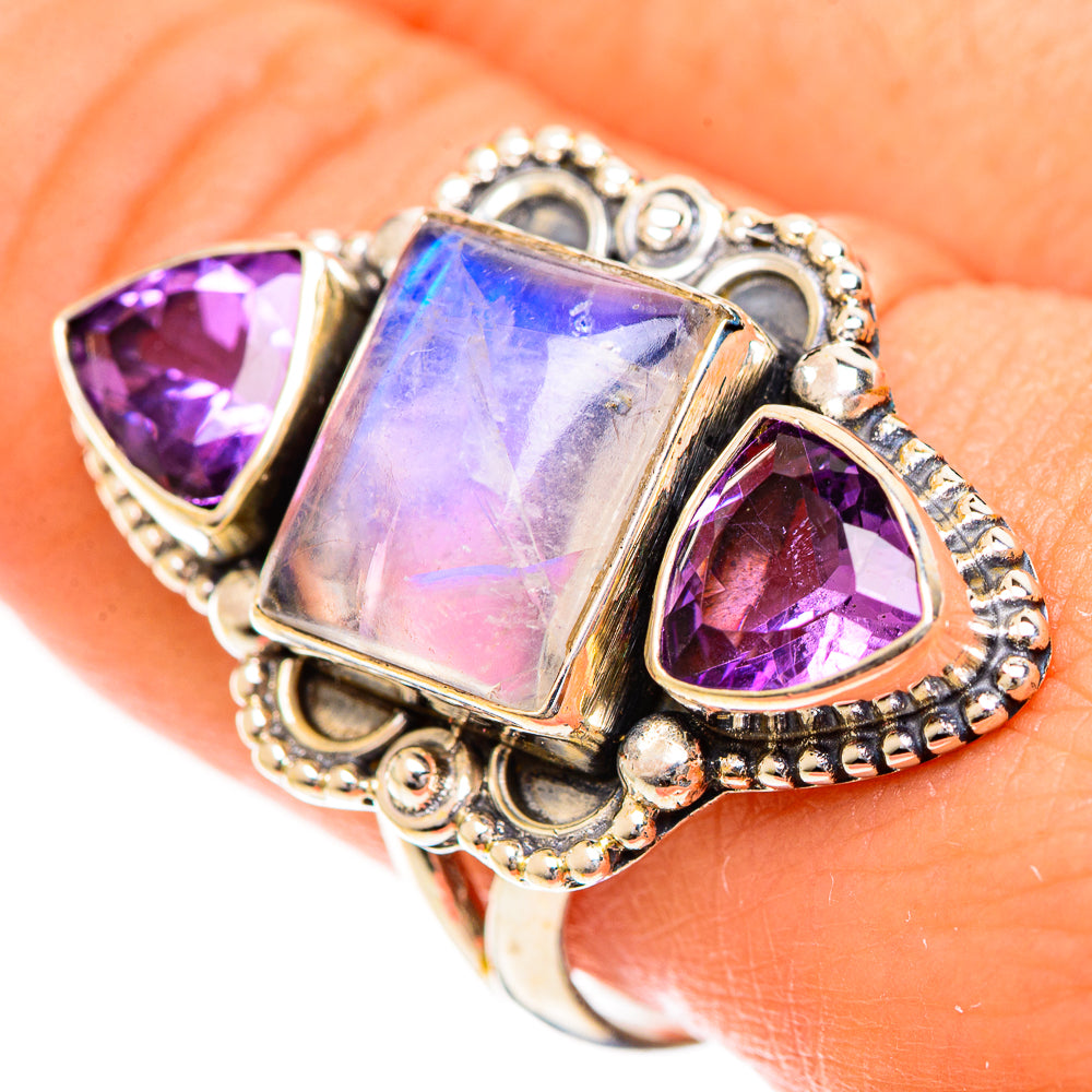 Rainbow Moosntone Rings handcrafted by Anasilvercos - RING124344