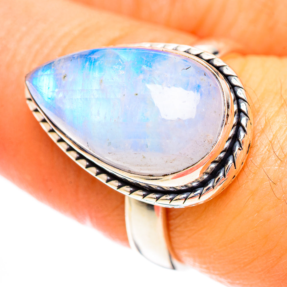 Rainbow Moonstone Rings handcrafted by Anasilvercos - RING124349