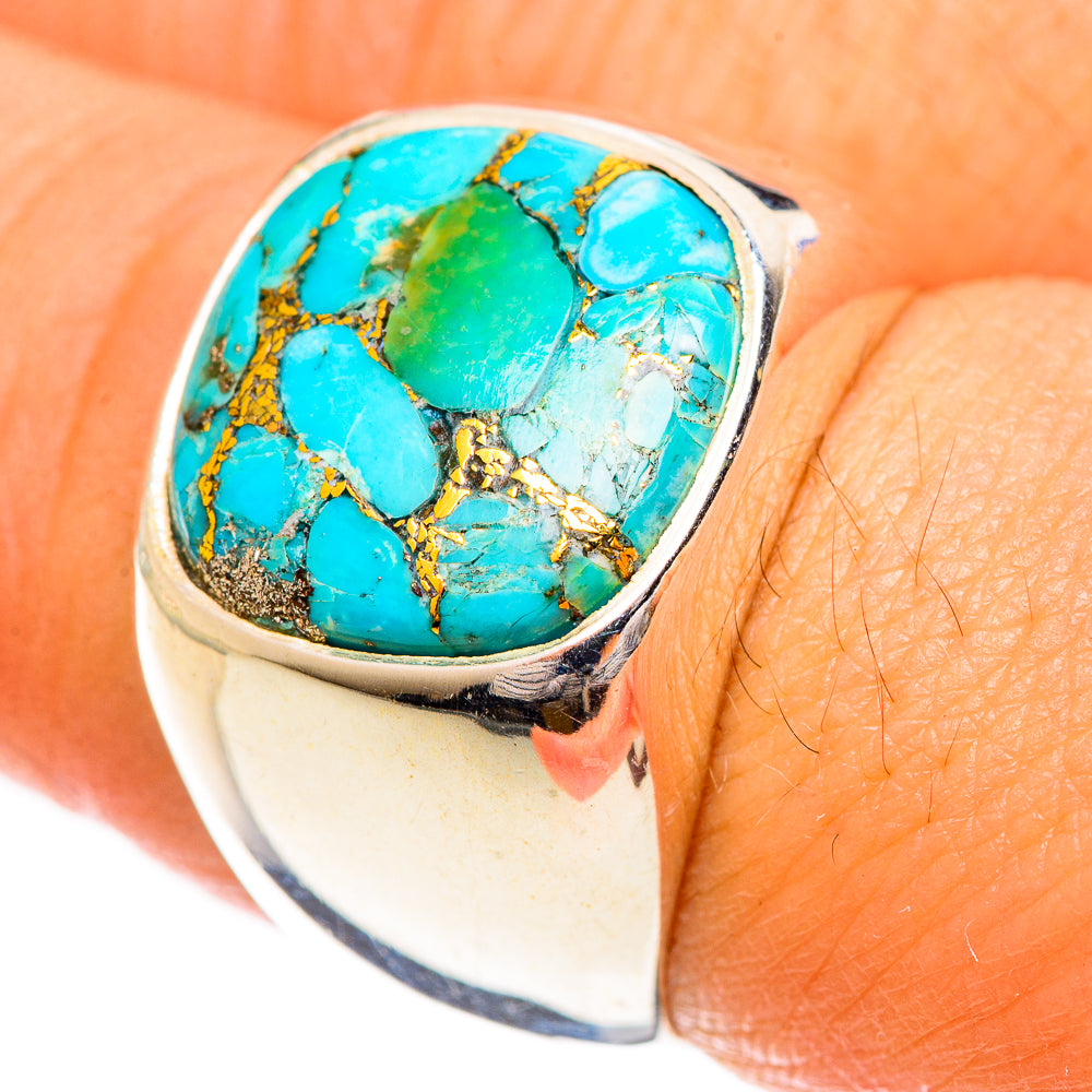 Blue Copper Composite Turquoise Rings handcrafted by Anasilvercos - RING124353