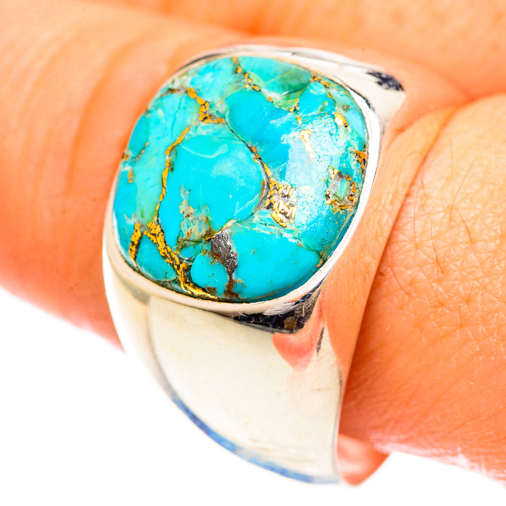 Blue Copper Composite Turquoise Rings handcrafted by Anasilvercos - RING124387