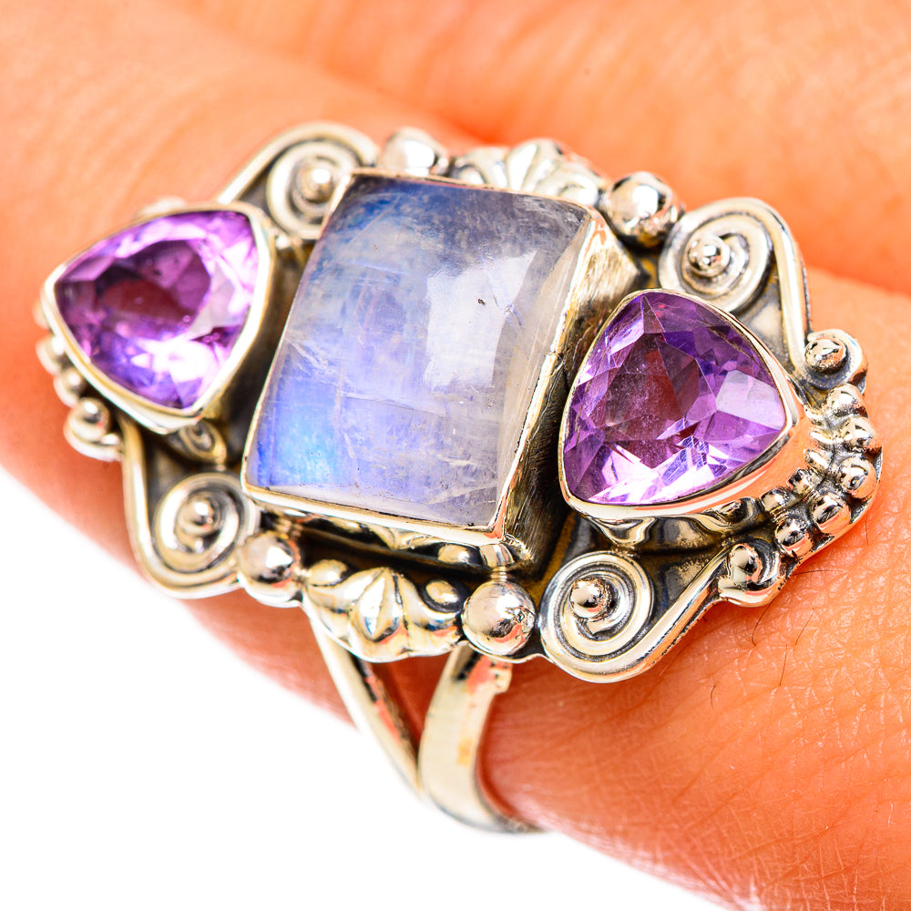 Rainbow Moonstone Rings handcrafted by Anasilvercos - RING124410