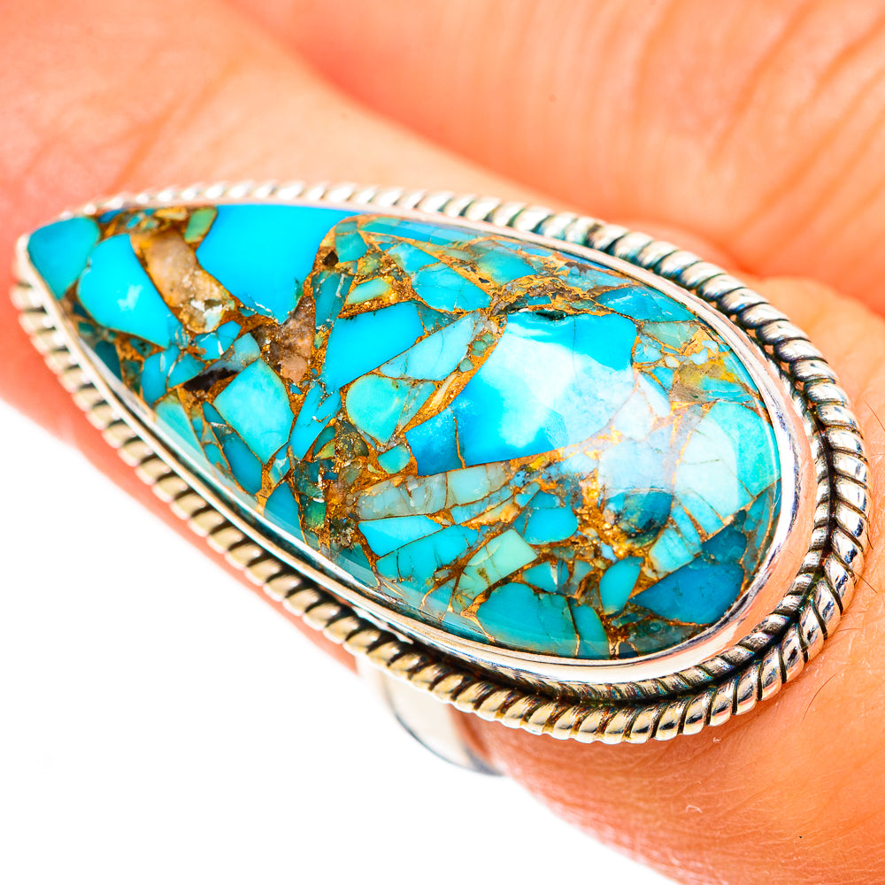Blue Copper Composite Turquoise Rings handcrafted by Anasilvercos - RING124429