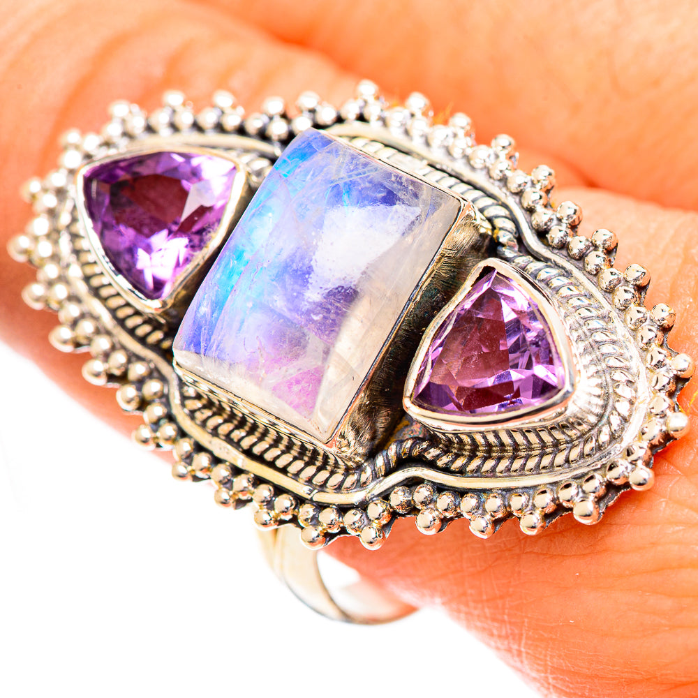 Rainbow Moonstone Rings handcrafted by Anasilvercos - RING124437
