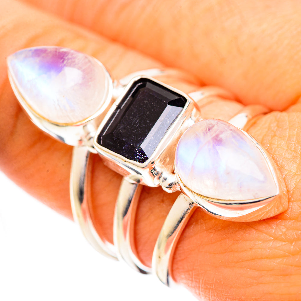 Rainbow Moonstone Rings handcrafted by Anasilvercos - RING124439