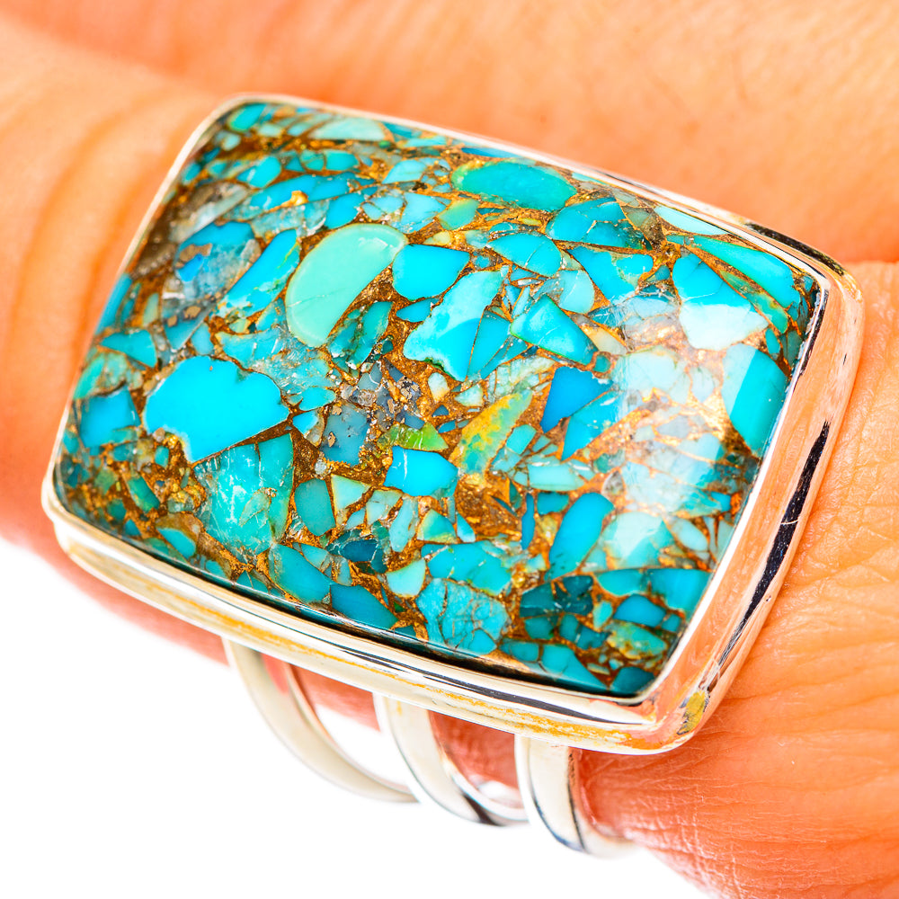 Blue Copper Composite Turquoise Rings handcrafted by Anasilvercos - RING124472