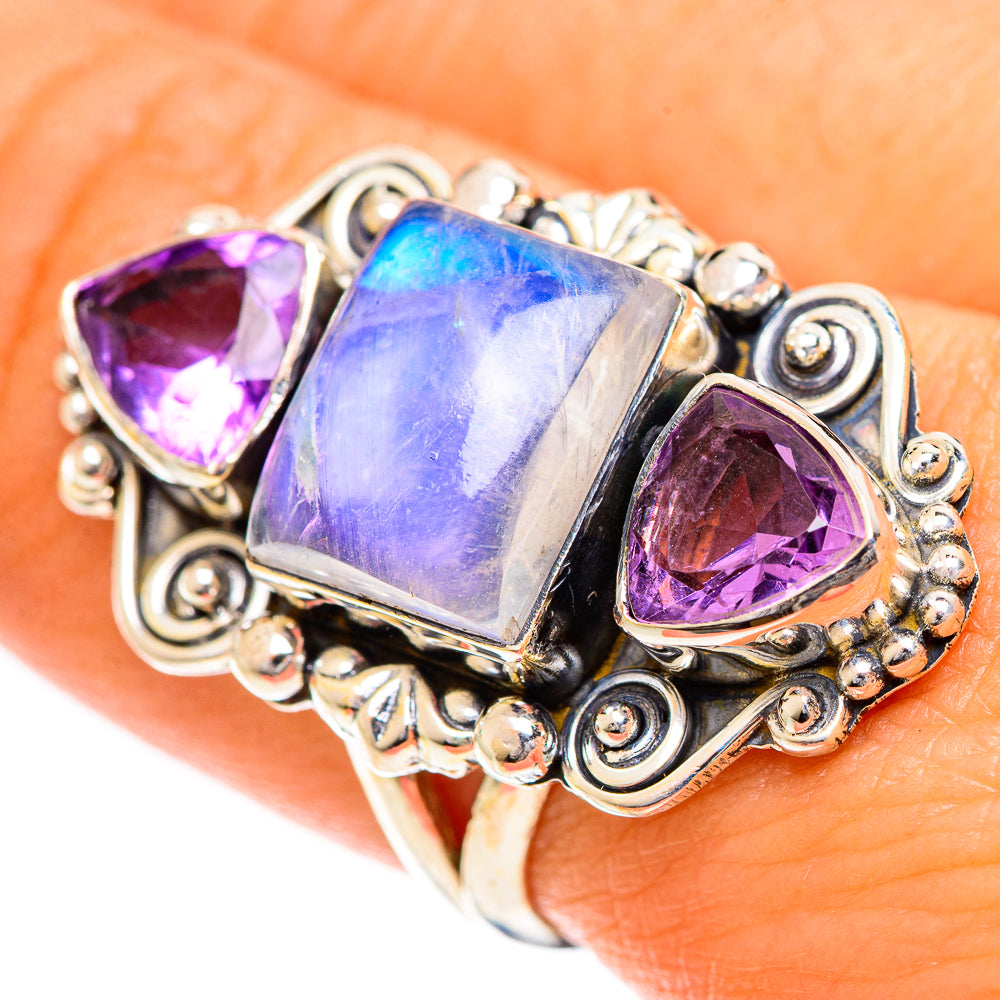 Rainbow Moonstone Rings handcrafted by Anasilvercos - RING124495