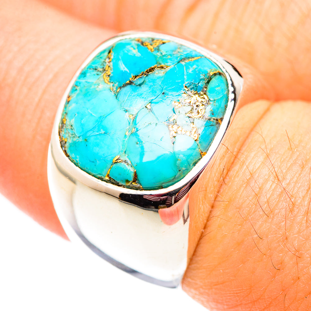 Blue Copper Composite Turquoise Rings handcrafted by Anasilvercos - RING124505