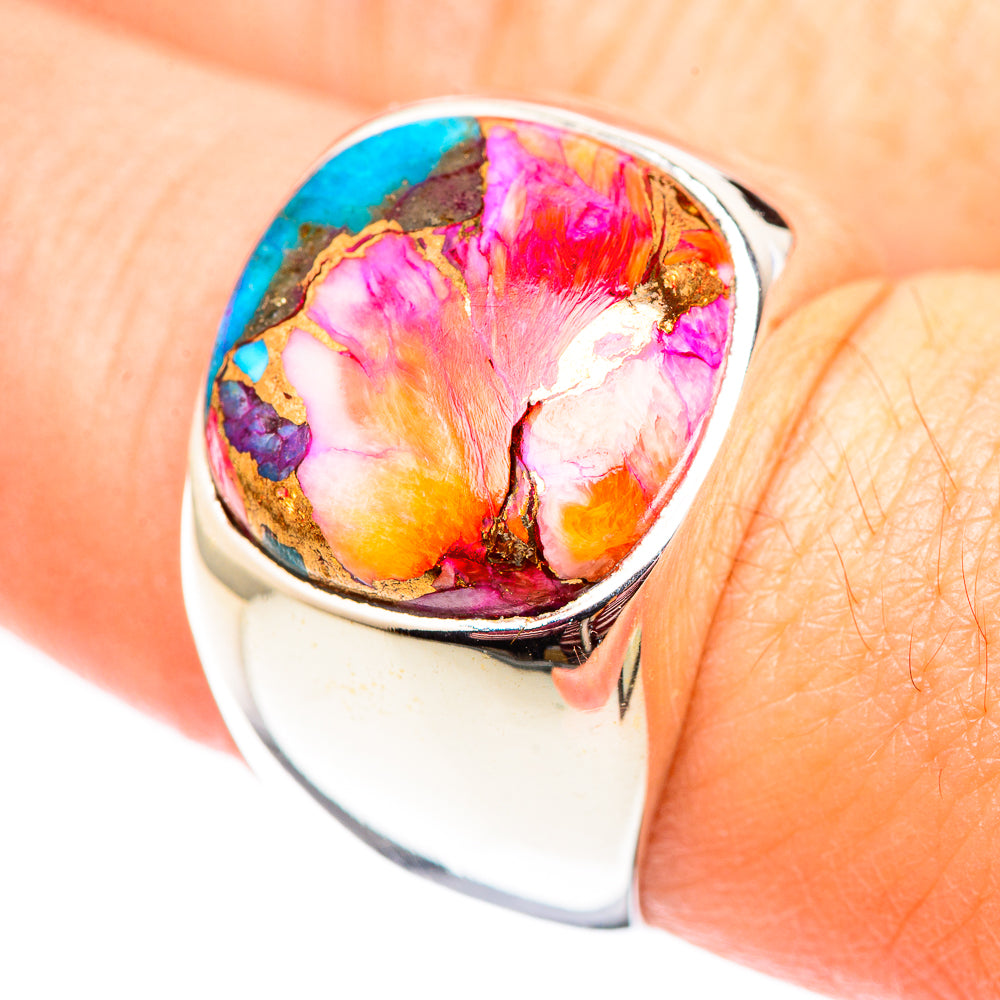 Kingman Pink Dahlia Turquoise Rings handcrafted by Anasilvercos - RING124520