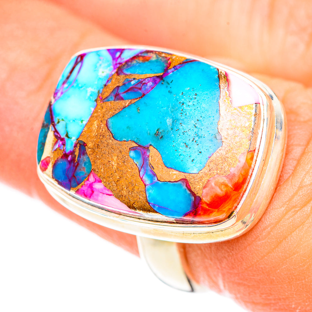 Kingman Pink Dahlia Turquoise Rings handcrafted by Anasilvercos - RING124521