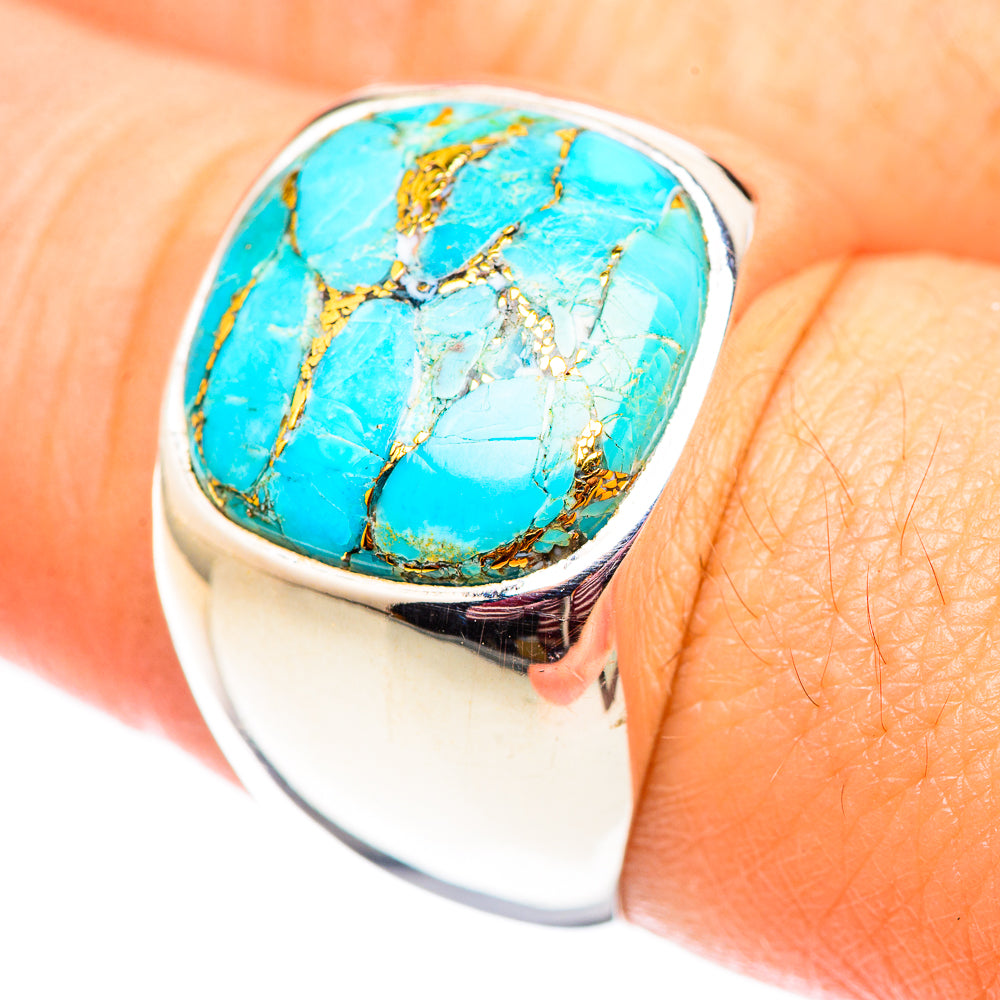 Blue Copper Composite Turquoise Rings handcrafted by Anasilvercos - RING124559