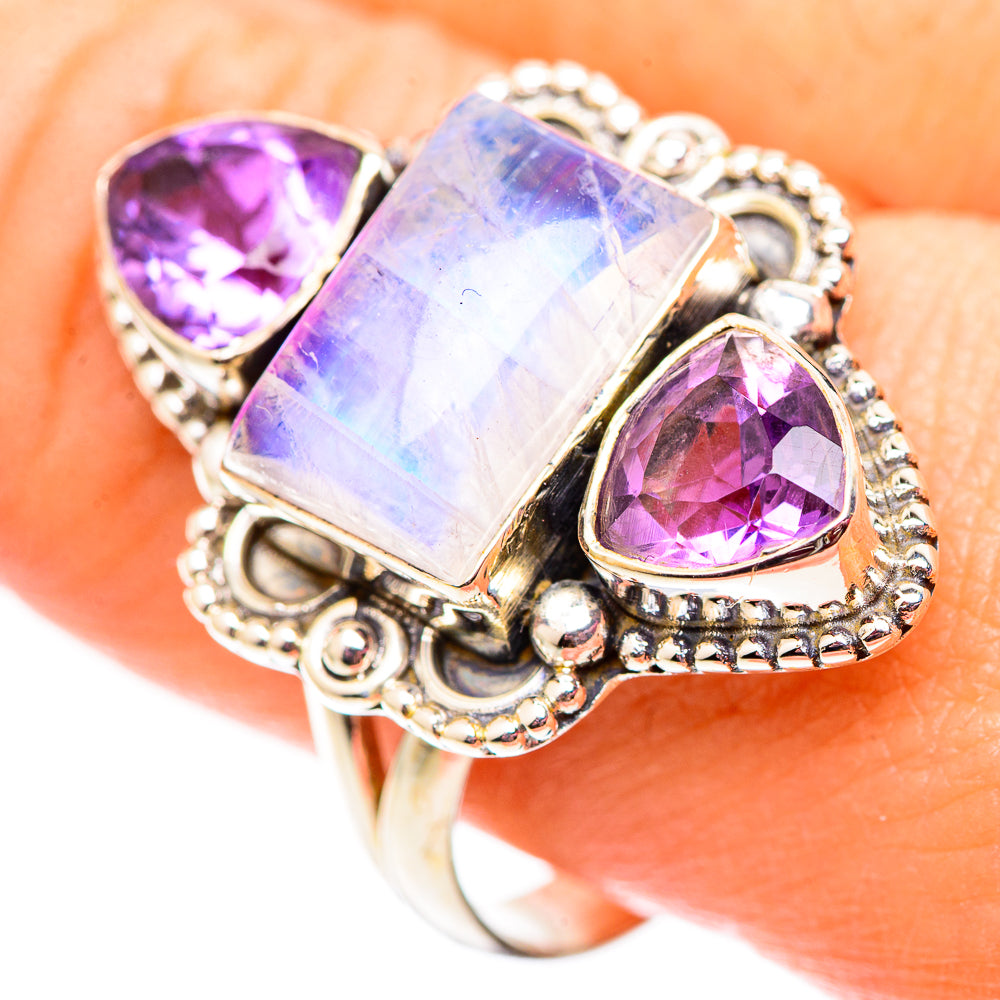 Rainbow Moonstone Rings handcrafted by Anasilvercos - RING124591