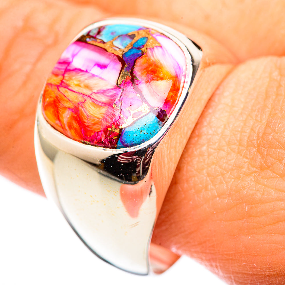 Kingman Pink Dahlia Turquoise Rings handcrafted by Anasilvercos - RING124594