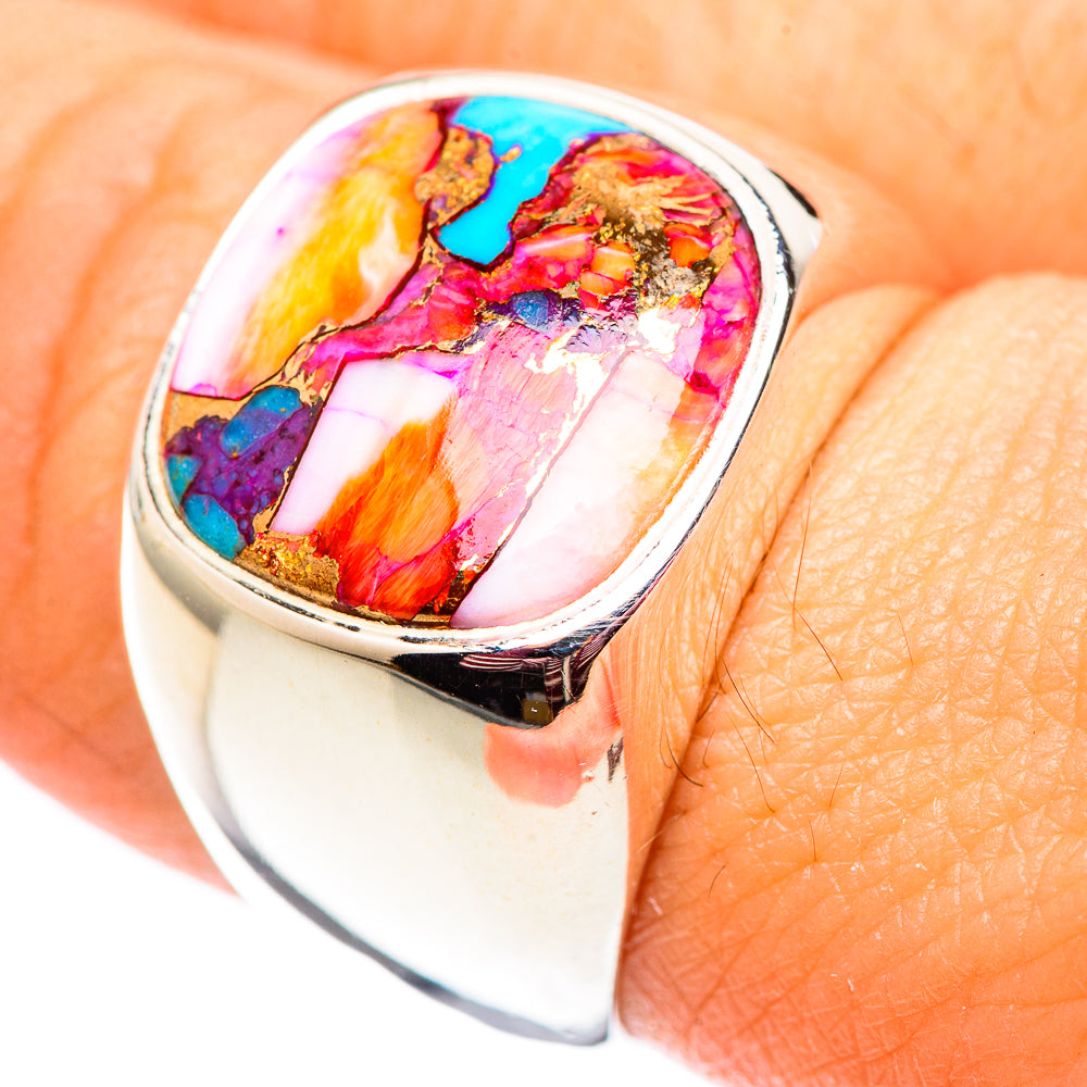 Kingman Pink Dahlia Turquoise Rings handcrafted by Anasilvercos - RING124617