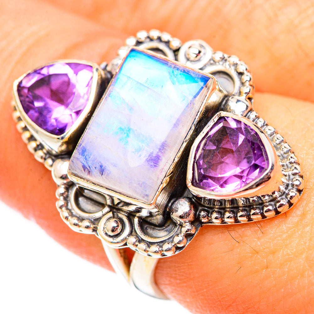 Rainbow Moonstone Rings handcrafted by Anasilvercos - RING124635