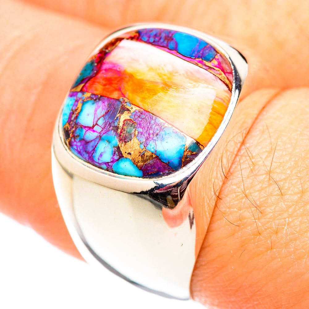 Kingman Pink Dahlia Turquoise Rings handcrafted by Anasilvercos - RING124639