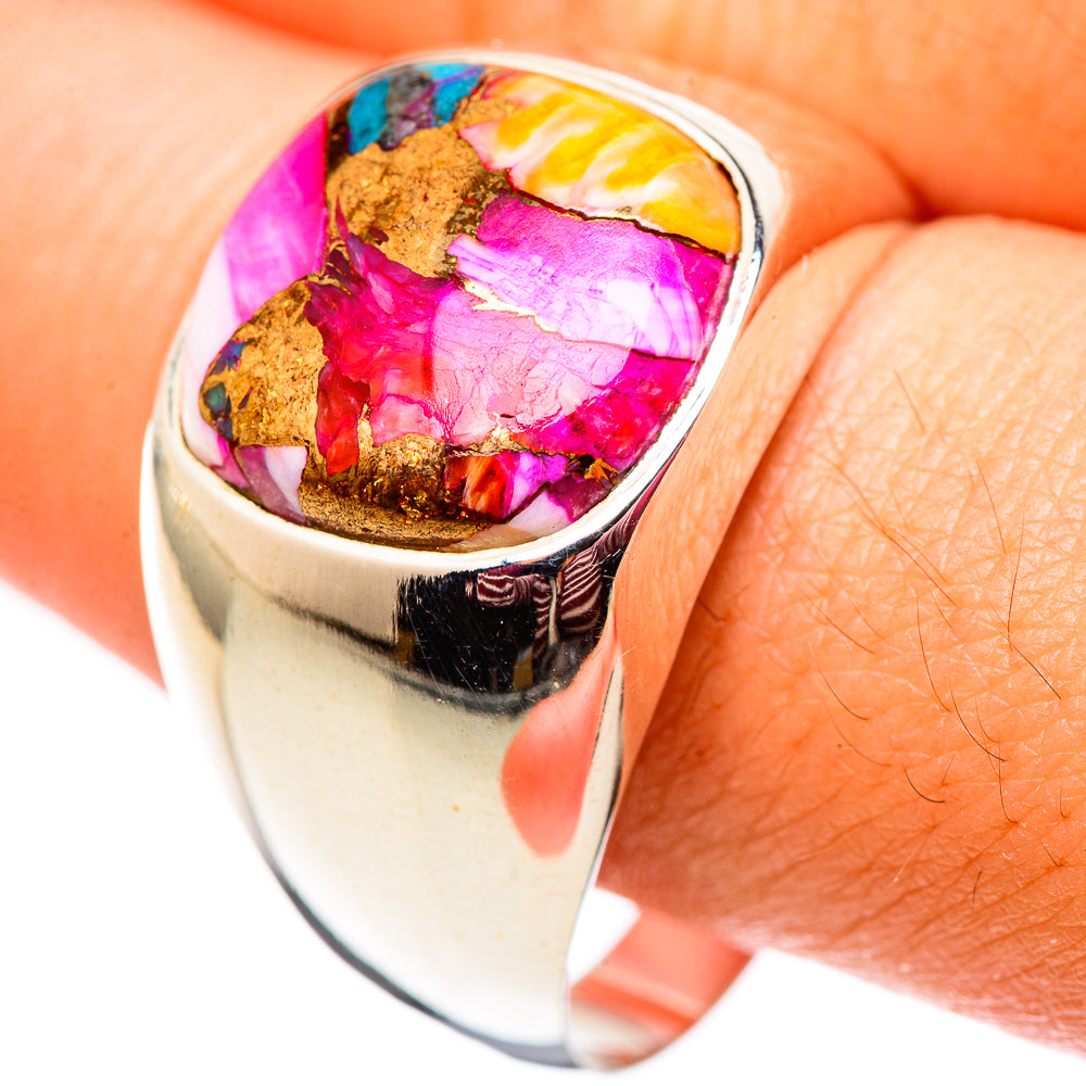 Kingman Pink Dahlia Turquoise Rings handcrafted by Anasilvercos - RING124681