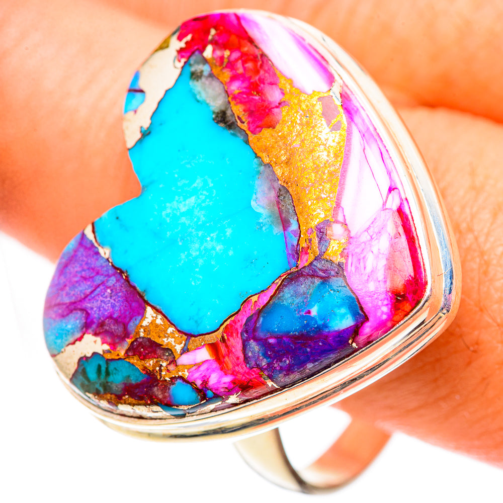 Kingman Pink Dahlia Turquoise Rings handcrafted by Anasilvercos - RING124721