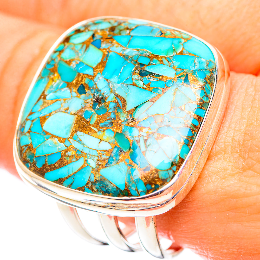 Blue Copper Composite Turquoise Rings handcrafted by Anasilvercos - RING124736