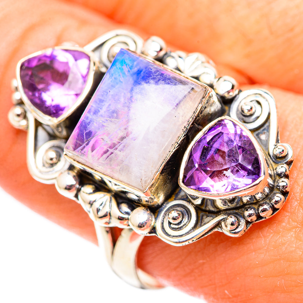 Rainbow Moonstone Rings handcrafted by Anasilvercos - RING124750