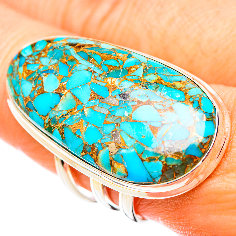 Blue Copper Composite Turquoise Rings handcrafted by Anasilvercos - RING124766
