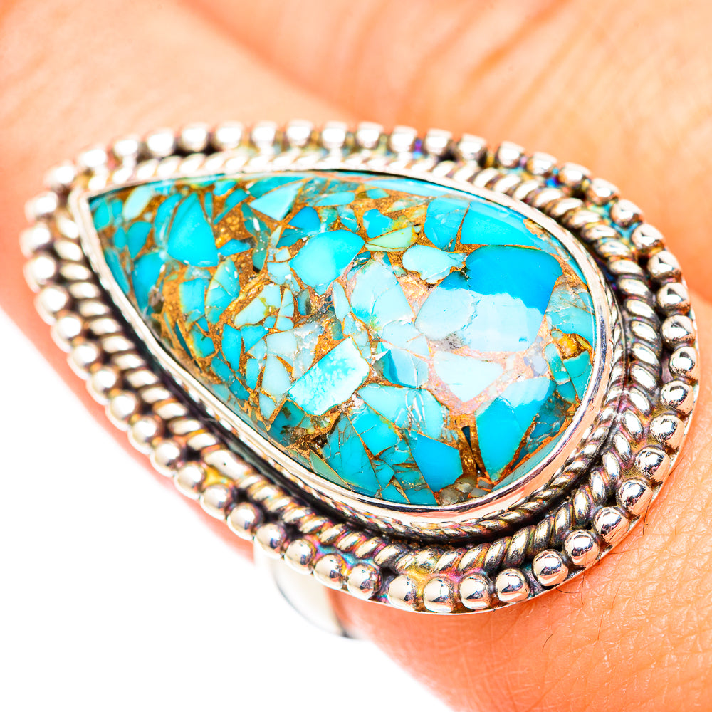 Blue Copper Composite Turquoise Rings handcrafted by Anasilvercos - RING124792