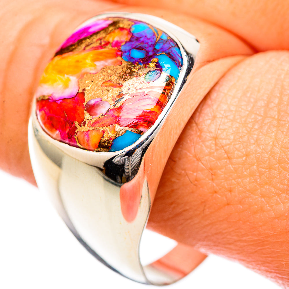 Kingman Pink Dahlia Turquoise Rings handcrafted by Anasilvercos - RING124864
