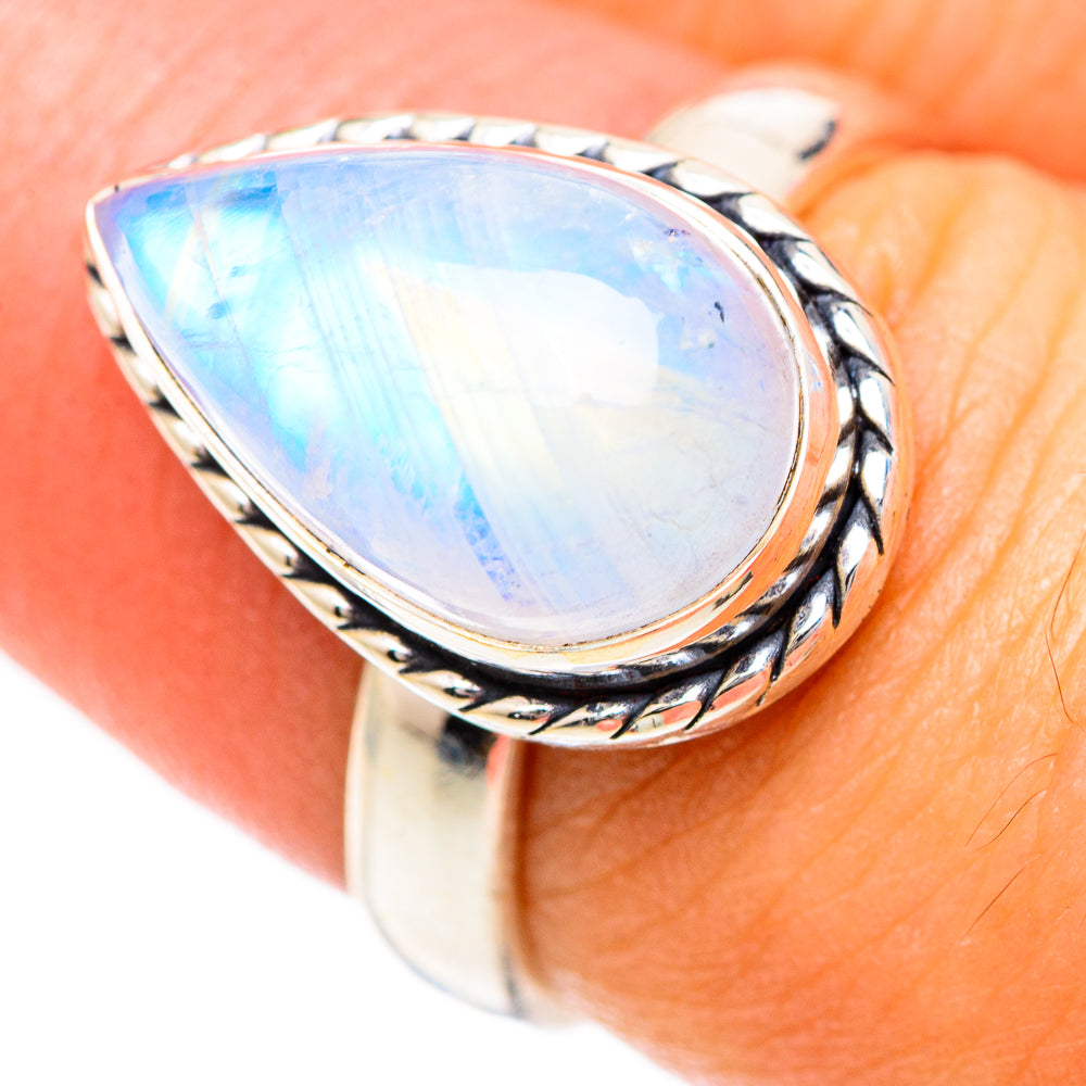 Rainbow Moonstone Rings handcrafted by Anasilvercos - RING124923