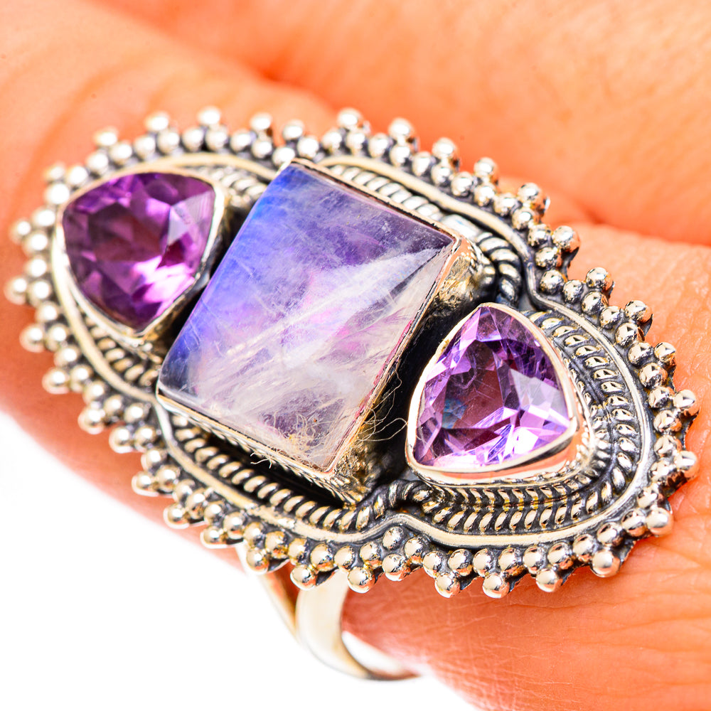 Rainbow Moonstone Rings handcrafted by Anasilvercos - RING125003