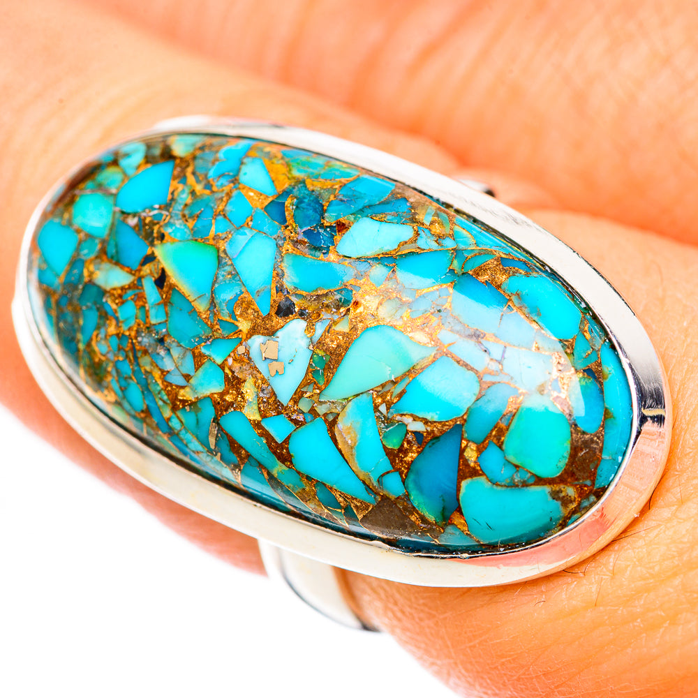 Blue Copper Composite Turquoise Rings handcrafted by Anasilvercos - RING125013