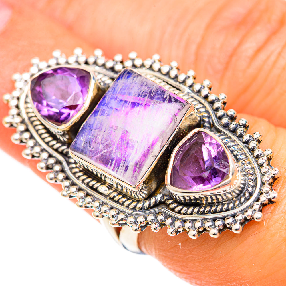 Rainbow Moonstone Rings handcrafted by Anasilvercos - RING125055