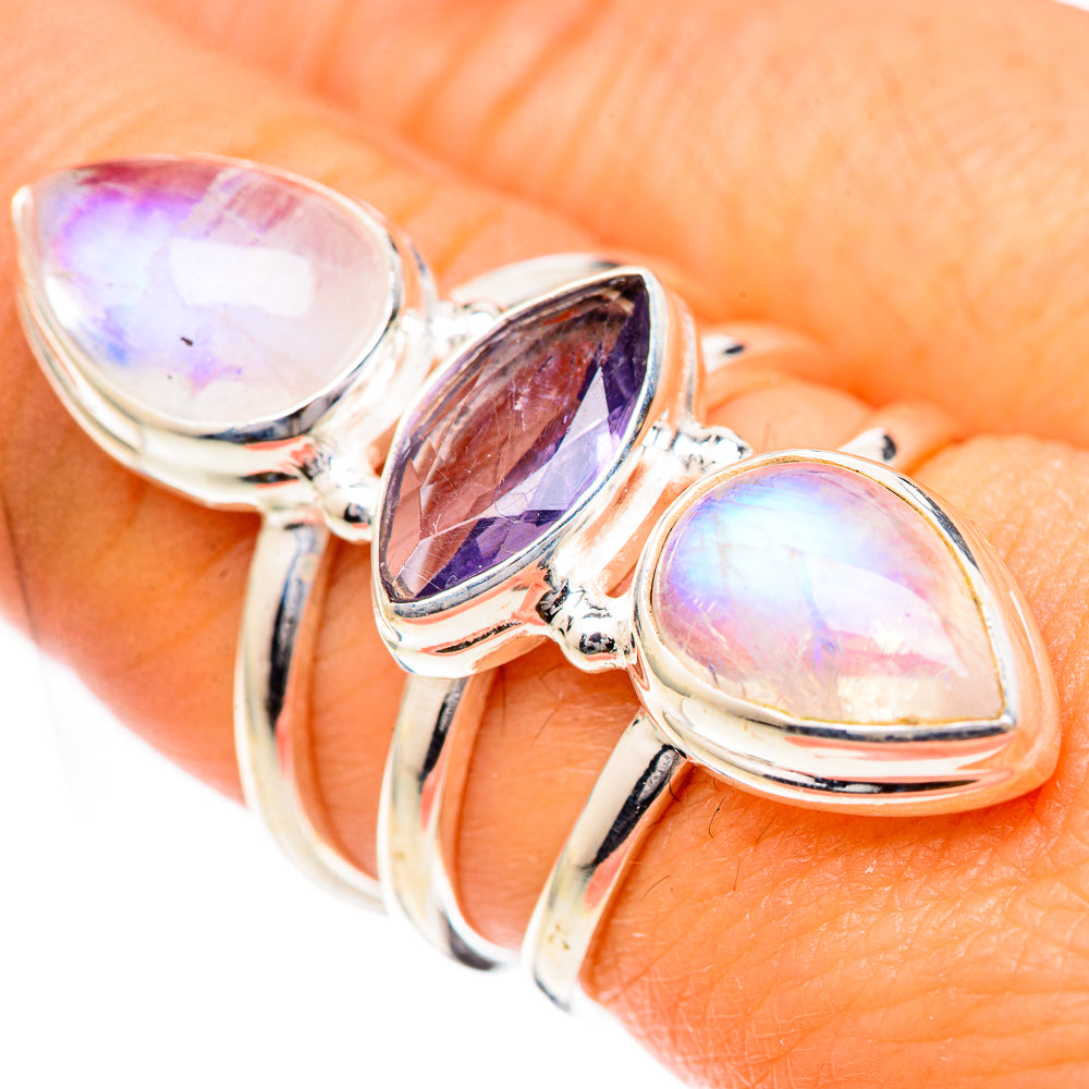 Rainbow Moonstone Rings handcrafted by Anasilvercos - RING125083