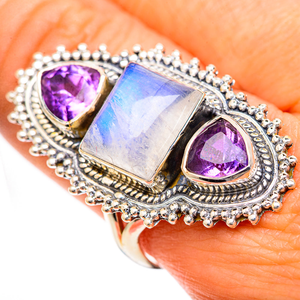 Rainbow Moonstone Rings handcrafted by Anasilvercos - RING125084
