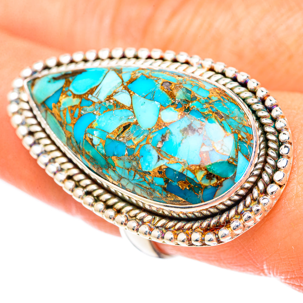 Blue Copper Composite Turquoise Rings handcrafted by Anasilvercos - RING125096