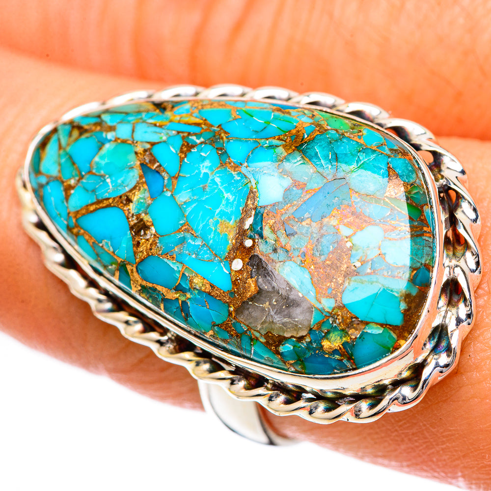 Blue Copper Composite Turquoise Rings handcrafted by Anasilvercos - RING125117