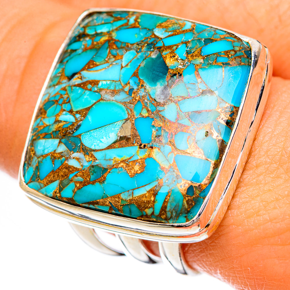 Blue Copper Composite Turquoise Rings handcrafted by Anasilvercos - RING125119