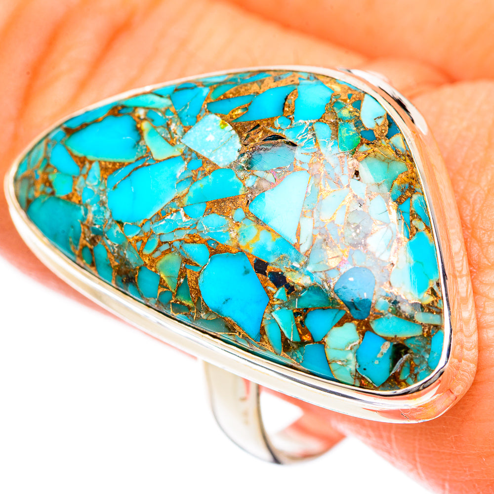 Blue Copper Composite Turquoise Rings handcrafted by Anasilvercos - RING125122