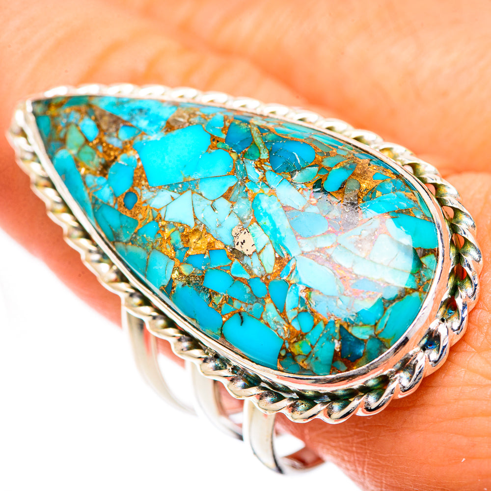 Blue Copper Composite Turquoise Rings handcrafted by Anasilvercos - RING125141