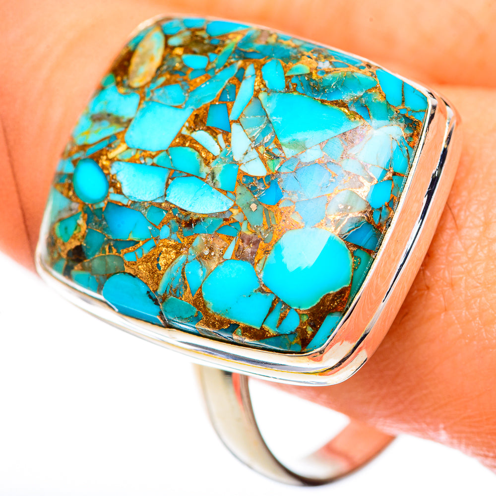 Blue Copper Composite Turquoise Rings handcrafted by Anasilvercos - RING125146