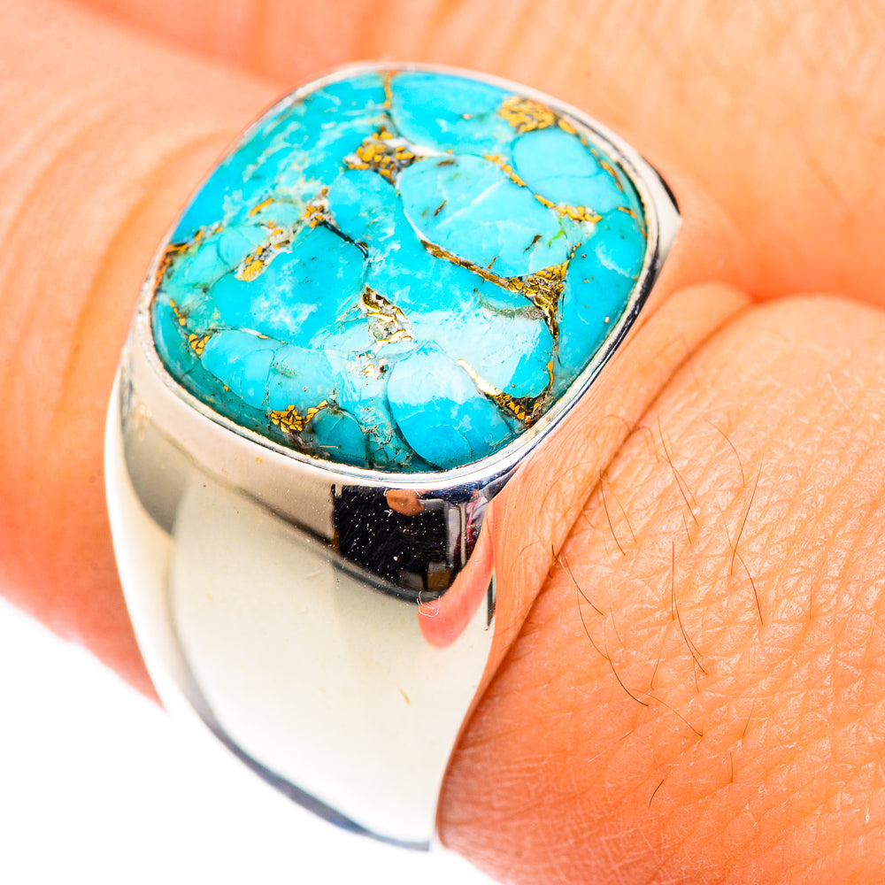 Blue Copper Composite Turquoise Rings handcrafted by Anasilvercos - RING125148