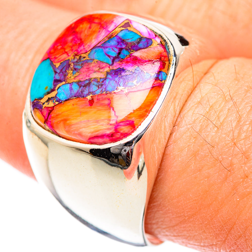 Kingman Pink Dahlia Turquoise Rings handcrafted by Anasilvercos - RING125171