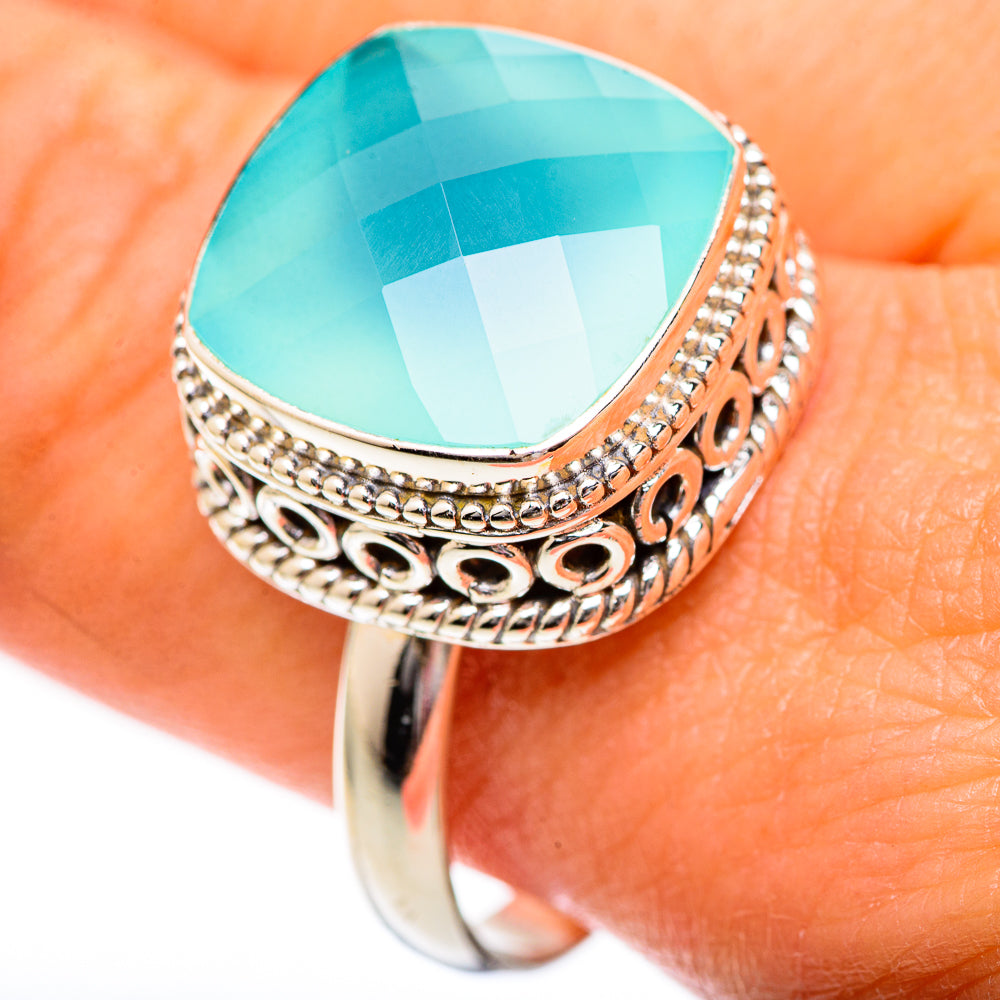 Aqua Chalcedony Rings handcrafted by Anasilvercos - RING125180